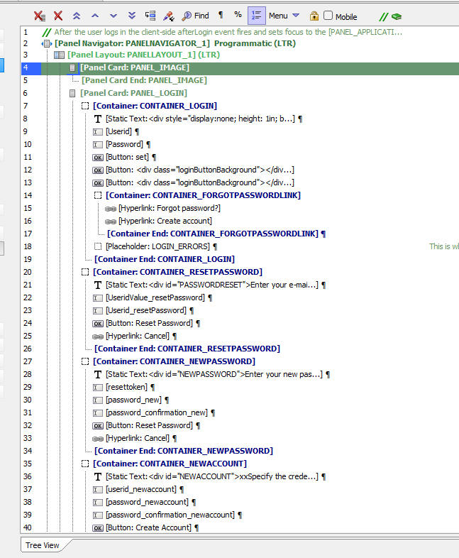 The UX Builder showing a login component built with multiple individual controls.